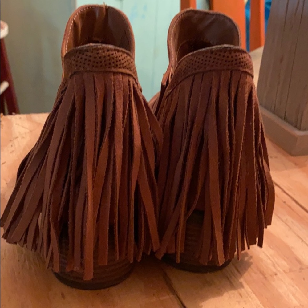 Faded Glory Brown Fringe Heel Booties size 7.5